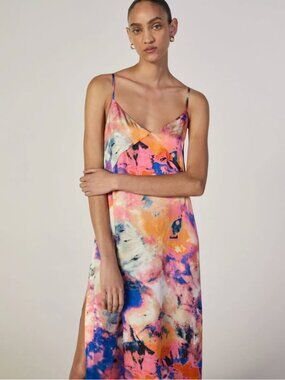 Everlane X Marques' Almeida NWT Satin Tie-Dye Maxi Dress w/ Button Slit - Size M